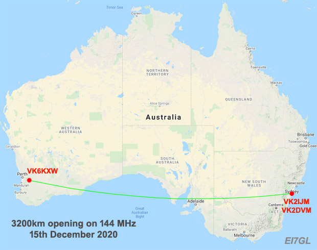 3200km opening on 144 MHz in Australia - 15th Dec 2020