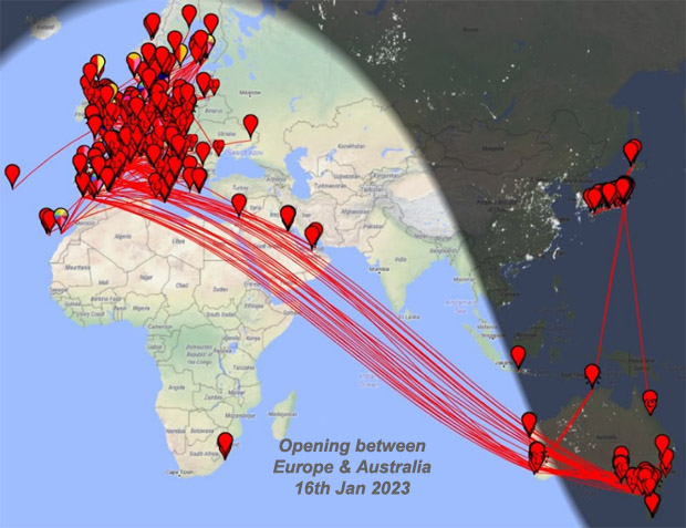 Opening on the 50 MHz band between Europe and Australia - 16th Jan 2023