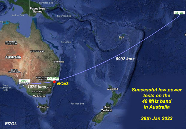 Successful low power tests on the 40 MHz band in Australia - 29th Jan 2023